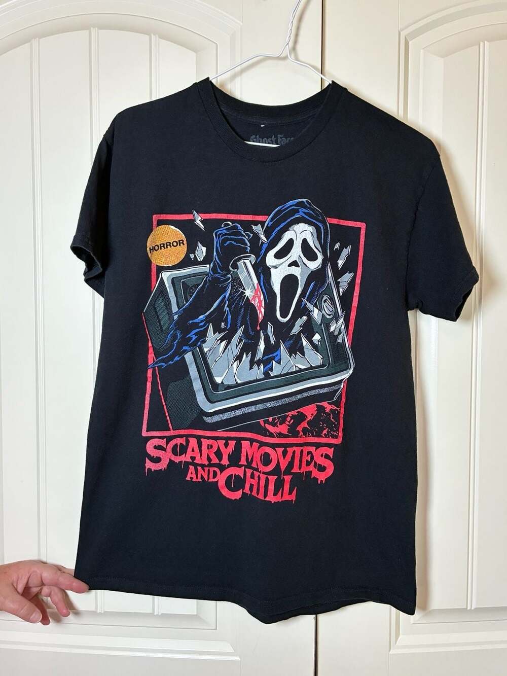 Ghost Face Scary Movies and Chill Black T-Shirt Medium
